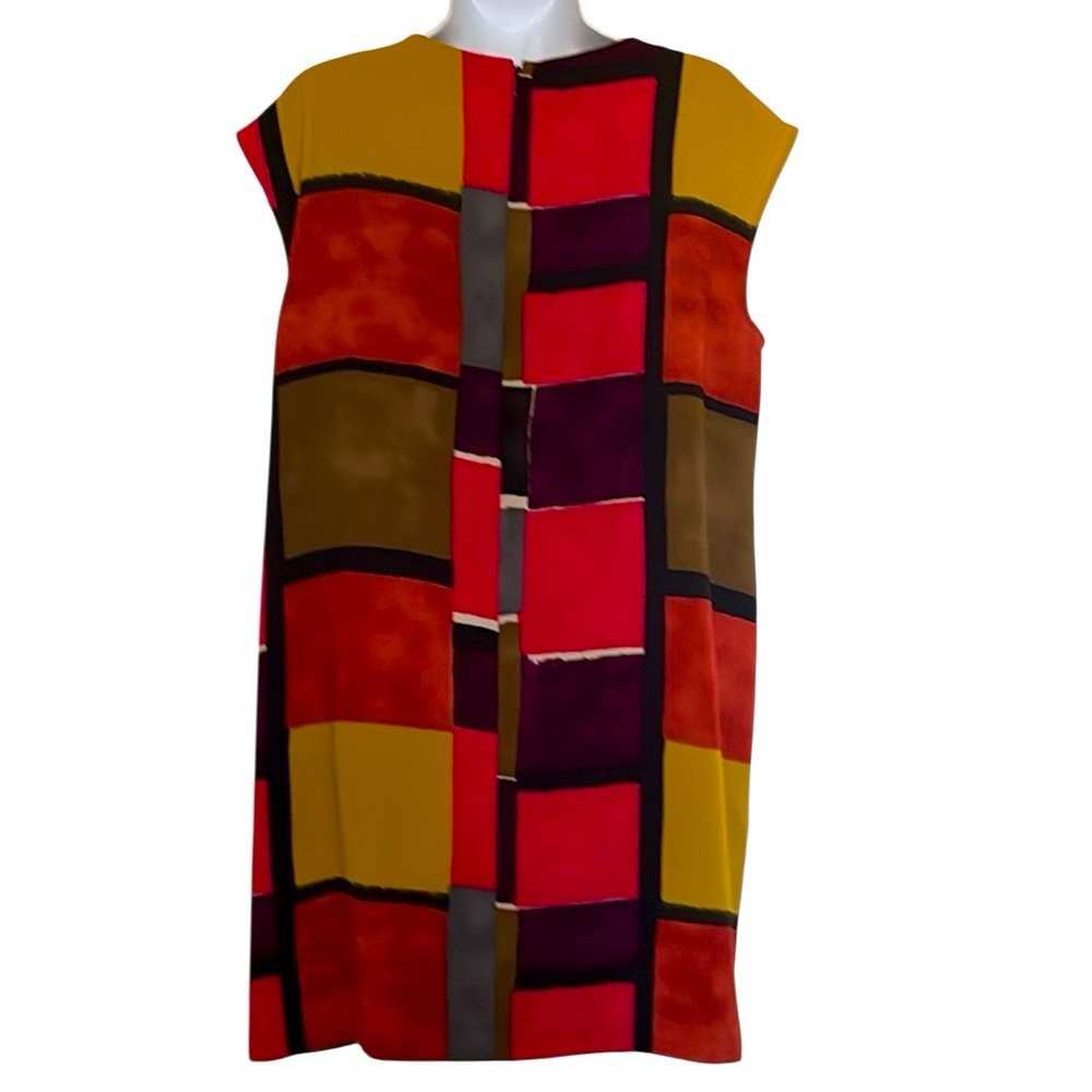 Ann Taylor Loft color block shift style dress, bold colors, pockets , size 10P - Picture 5 of 9